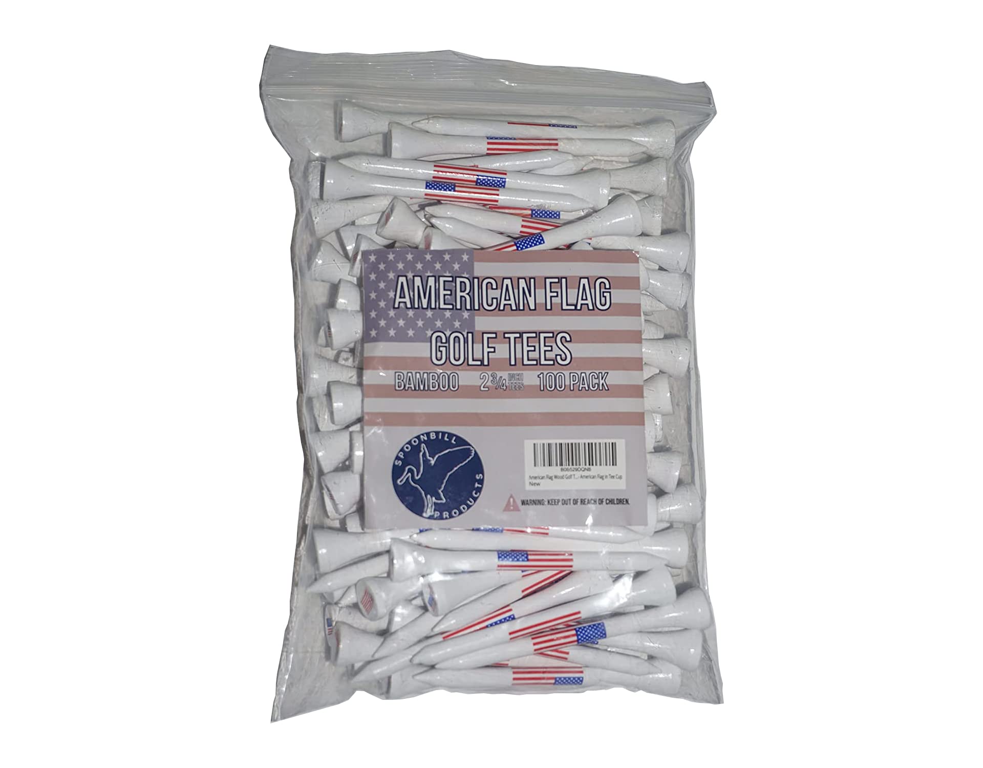 American Flag Wood Golf Tees - 2 3/4 inch 100 tees per Pack - USA Golf Tees - Red, White, and Blue - American Flag in Tee Cup - Value Pack - Custom Design - Golf Essentials -