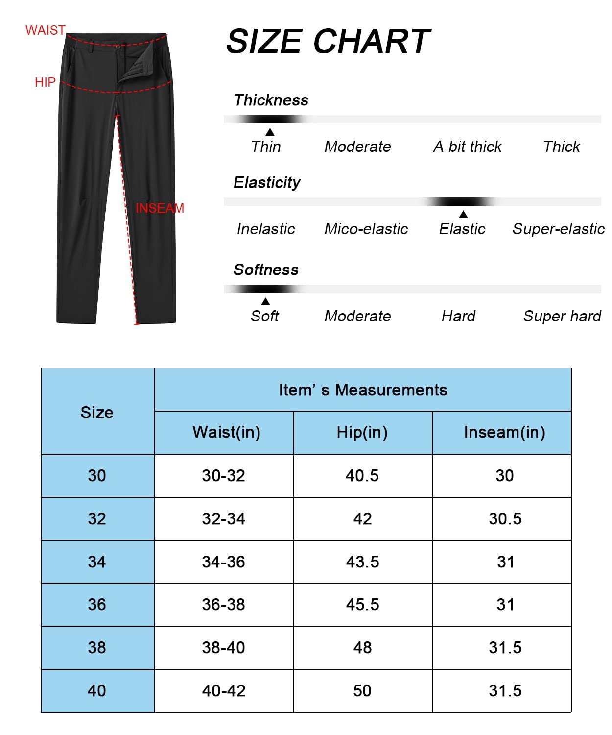 Rdruko Men's Stretch Golf Pants Quick Dry Lightweight Casual Dress Pants with Pockets(Black,US 34)