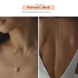 StoneFans Long Crystal Back Necklace Body Chains for women Silver Wedding Cubic Zirconia Backdrop Necklace Festival Dress Body Jewelry (Silver)