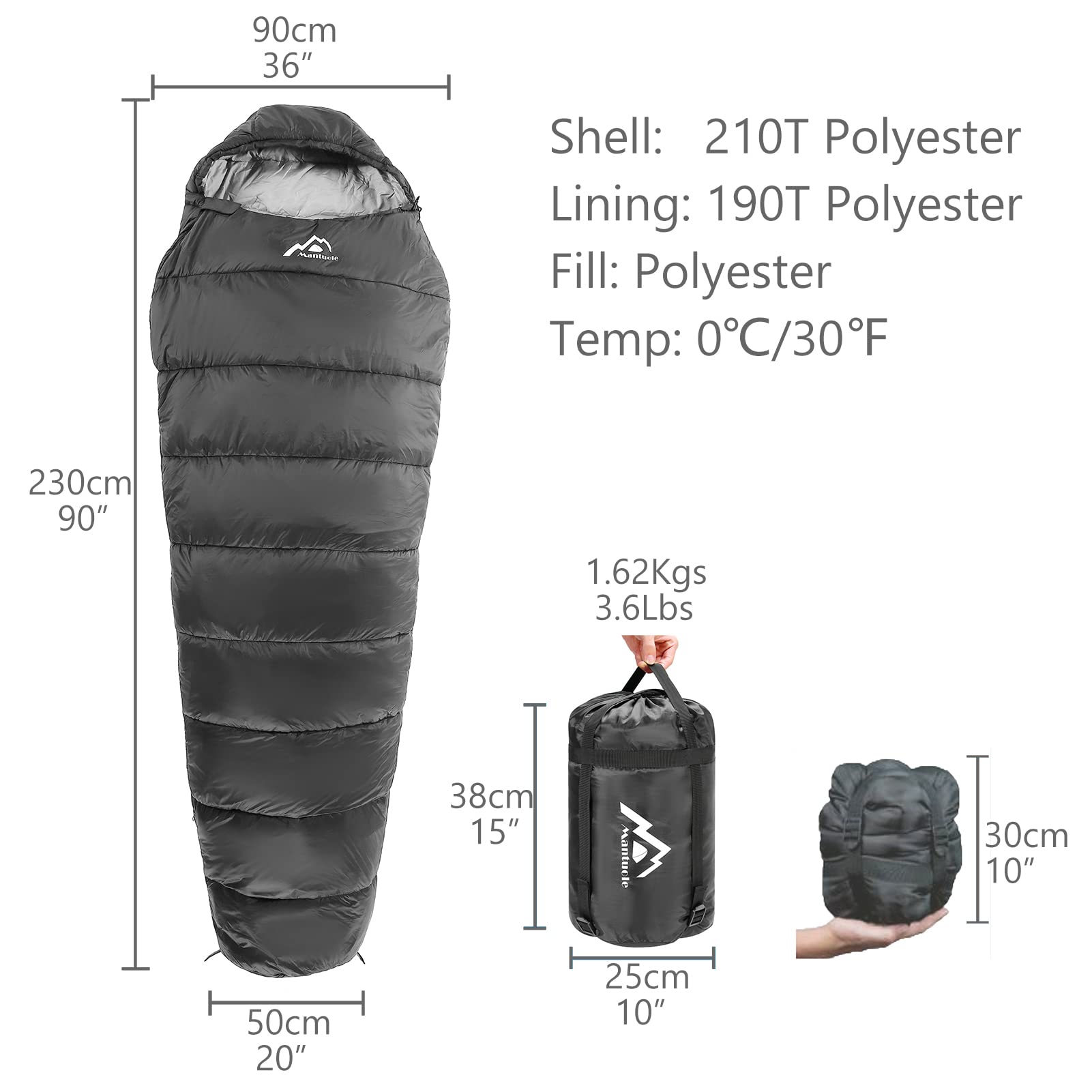 Mantuole Heated Sleeping Bag 5pcs Multi USB Power Support Heating Pads,Operated with Battery Power Bank or Other USB Power Supplies, Mummy Style. Black-Basic with 20000mah Battery Pack