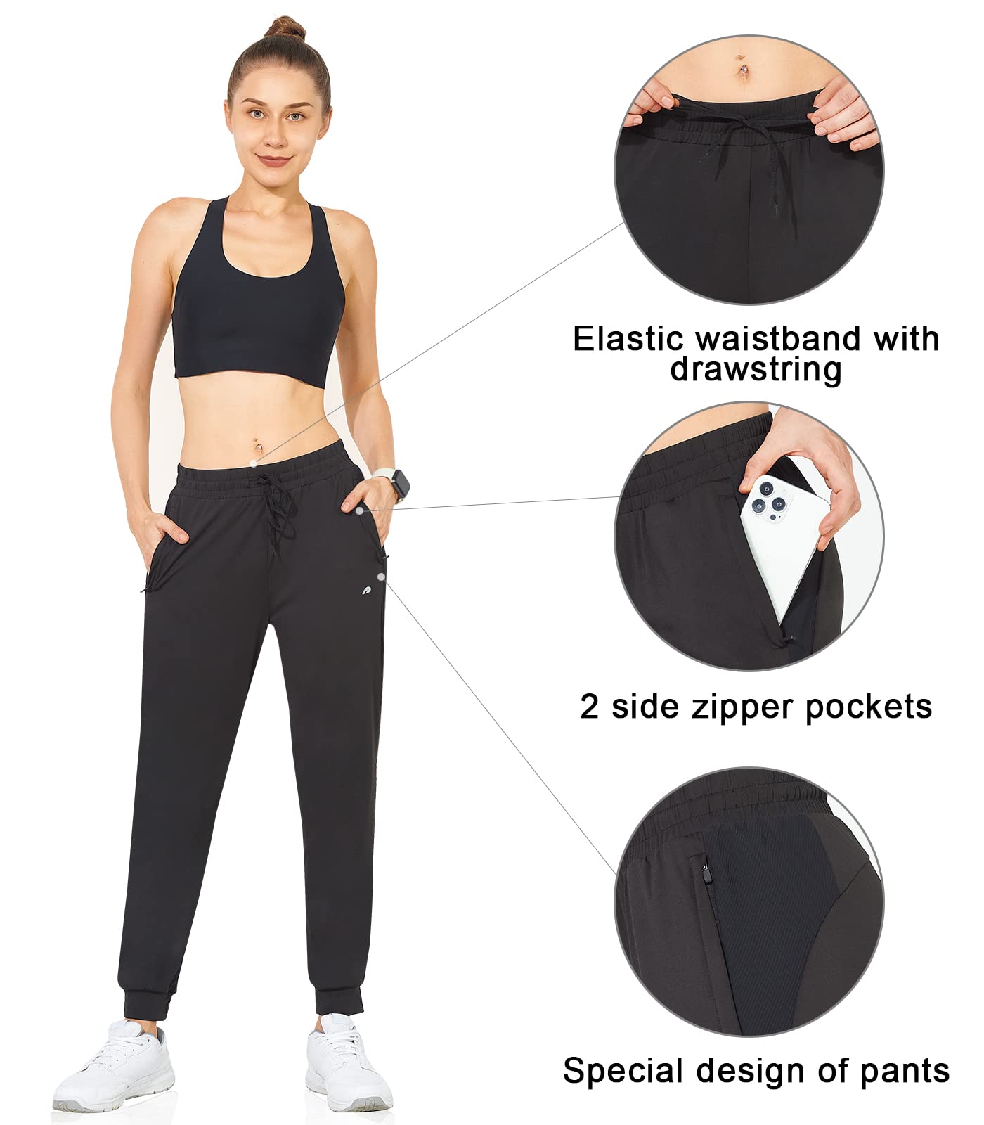 ALLZERO Women's Track Pants Casual Lounge Joggers Pants with Pockets Soft Sweatpants for Athletic,Running,Workout Black XL