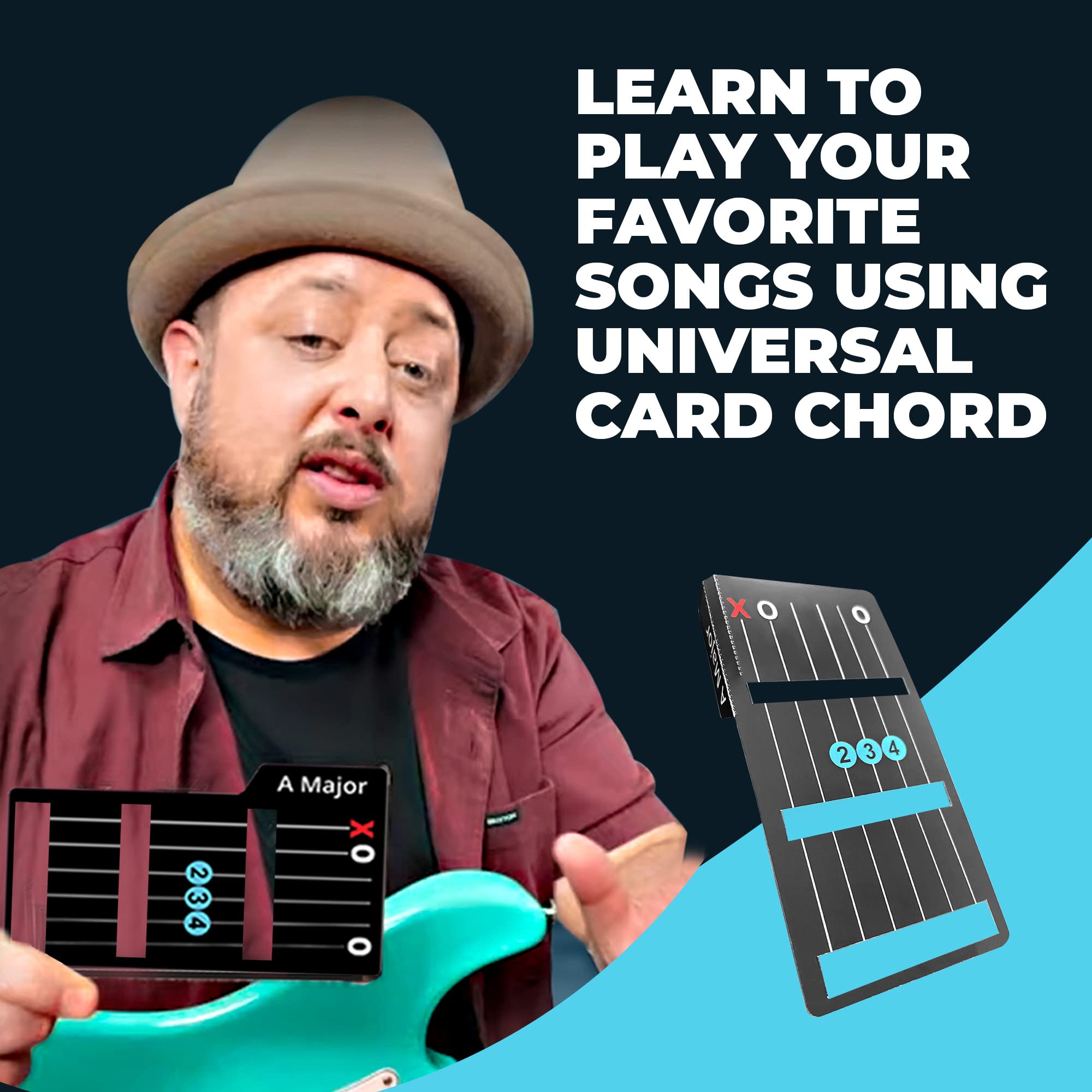 Learn Guitar in Minutes | Cheaper than Guitar Lessons | Card Chords (Fits All Guitars) GUITAR CHORDS allow you to PLAY the ELECTRIC Guitar while the CARD is on the FRETBOARD Made in USA