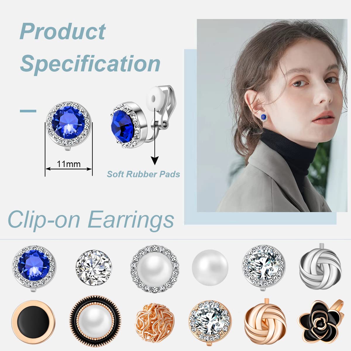 MOZAKA 12 Pairs Clip on Earrings for Women Cubic Zirconia Non Pierced Clip Earrings Set CZ Crystal Simulated Pearl Twist Knot Clip-on Earrings Jewelry Set