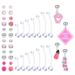 sanfenly plastic pregnancy belly button rings long bar navel rings flexible clear acrylic bioplast sport maternity belly navel ring retainer belly piercing jewelry 14g 14/16/18/32/35/38mm