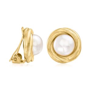 Ross-Simons 8-8.5mm Cultured Pearl Love Knot Clip-On Earrings in 18kt Gold Over Sterling