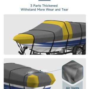 Umbrauto Boat Cover with Motor Cover 600D Solution-Dyed Polyester Waterproof Trailerable Bass Boat Cover, 14-16ft Heavy Duty Boat Covers Fits V-Hull Tri-Hull Fishing Runabout Bass Boats