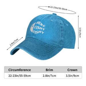 QVXHKP Funny Fishing Hat Here Fishy Fishy Fishy Hat for Men Baseball Caps Cute Hats Blue