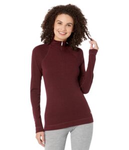 smartwool women's classic thermal merino wool base layer — quarter zip (slim fit), black cherry heather, x-large