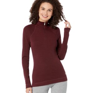 Smartwool Women's Classic Thermal Merino Wool Base Layer — Quarter Zip (Slim Fit), Black Cherry Heather, X-Large