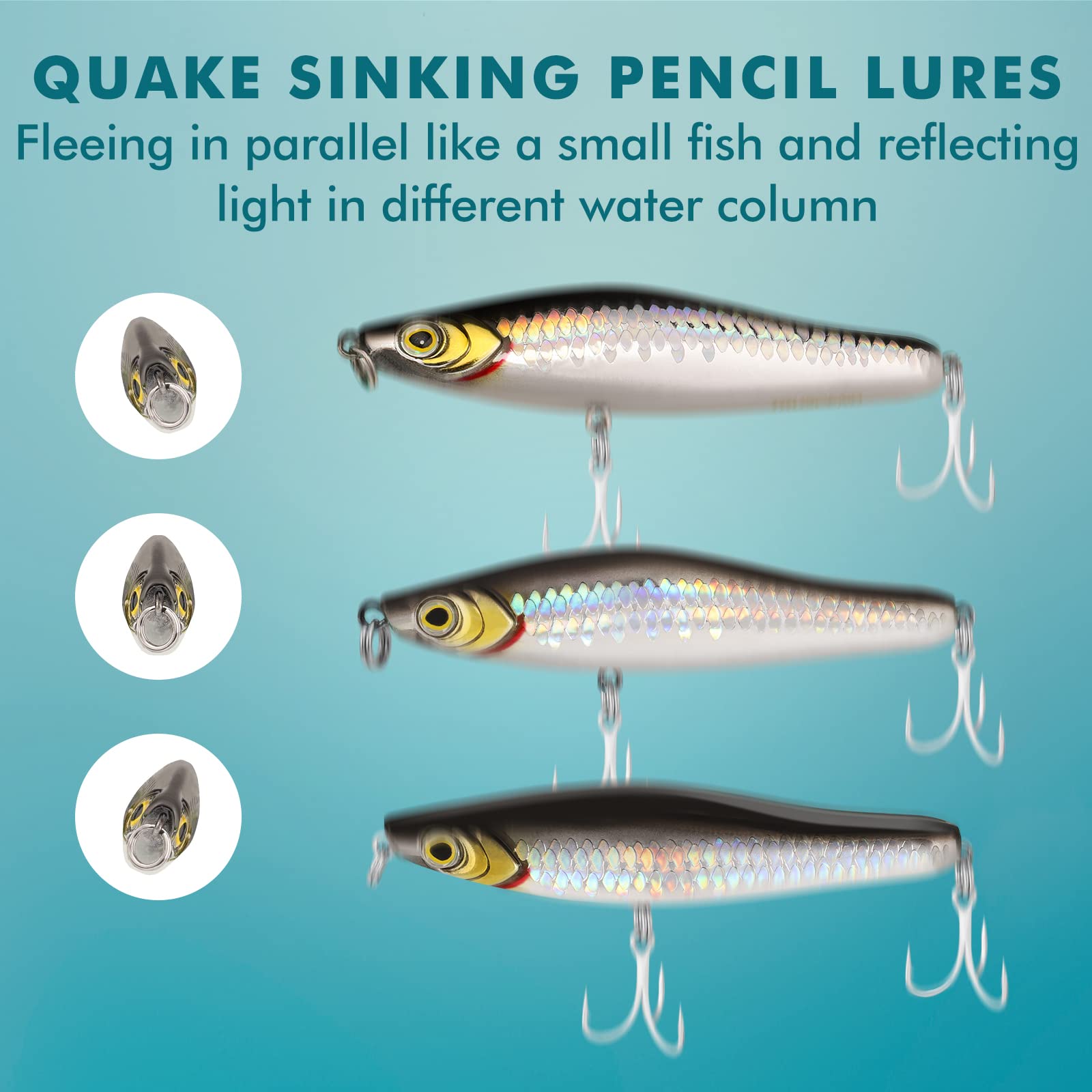 TRUSCEND Pencil Fishing Lures with BKK Hooks, Quake Sinking Floating Pencil Popper, Trembling Sinking Dog Walker for Freshwater and Saltwater, Long-Cast Topwater Fishing Lures, Bass Pike Fishing