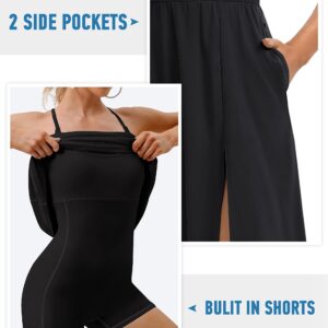 Athletic Dress with Built in Shorts & Bra Adjustable Straps Workout Dress for Tennis Golf Midi Dresses for Women Black