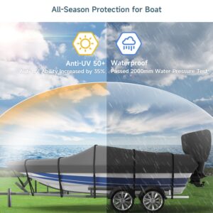 Umbrauto Boat Cover with Motor Cover 600D Solution-Dyed Polyester Waterproof Trailerable Bass Boat Cover, 14-16ft Heavy Duty Boat Covers Fits V-Hull Tri-Hull Fishing Runabout Bass Boats