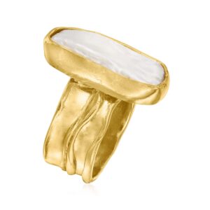 Ross-Simons 20x8mm Cultured Baroque Pearl Ring in 18kt Gold Over Sterling. Size 7