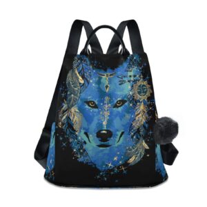 ALAZA Tribal Wolf Backpack Purse for Women Travel Casual Daypack College Bookbag Work Business Ladies Shoulder Bag