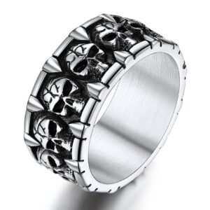 ChainsProMax Skull Jewelry for Women Stainless Steel Ring Size 7 Viking Bikers Rings