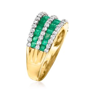 Ross-Simons 1.50 ct. t.w. Emerald and .73 ct. t.w. Diamond Multi-Row Dome Ring in 14kt Yellow Gold. Size 8