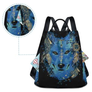 ALAZA Tribal Wolf Backpack Purse for Women Travel Casual Daypack College Bookbag Work Business Ladies Shoulder Bag