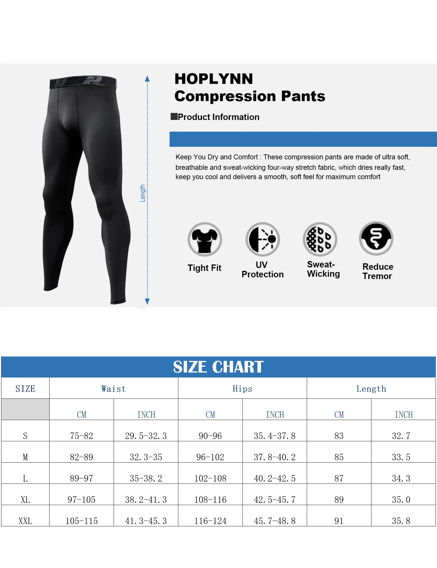 HOPLYNN 4 Pack Compression Pants Tights Leggings Men, Winter Baselayer for Running Workout Sports Yoga-2 Black 1 Grey 1 Blue-2XL