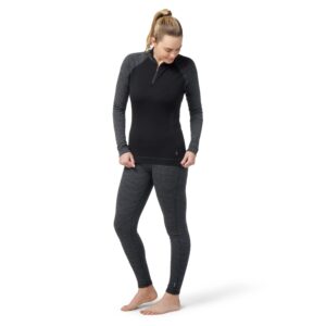 Smartwool Women's Classic Thermal Merino Wool Base Layer — Pattern Quarter Zip (Slim Fit), Black Dot, Medium