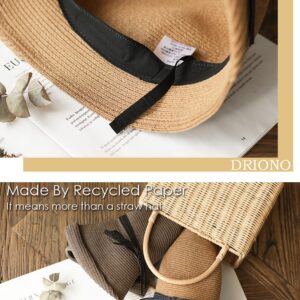 DRIONO Straw Hat - Women Style Fashion Summer Cloche Beach Fedora Trilby Hat Panama Sun Hat (Beige)