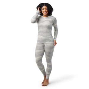 Smartwool Women's Classic Thermal Merino Wool Base Layer — Pattern Crew (Slim Fit), Light Gray Mountain Scape, Small