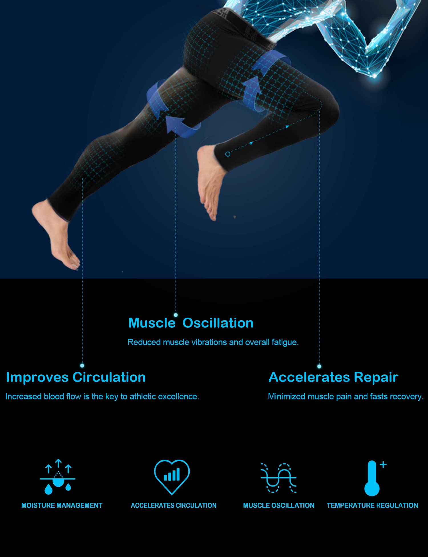 HOPLYNN 4 Pack Compression Pants Tights Leggings Men, Winter Baselayer for Running Workout Sports Yoga-2 Black 1 Grey 1 Blue-2XL