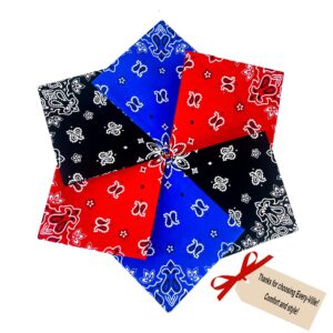 6 Pack Classic Cotton Bandanas in a Gift Box - 22x22in, Paisley, Red/Black/Blue - Western Cowboy Head Bandanna Scarf in Bulk