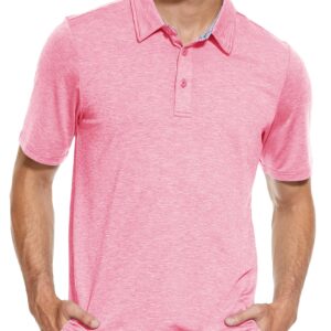 TACVASEN Lightweight Breathable Golf Polo Shirt for Men Elastic Quick Dry Fit Hiking Running Outdoor Shirt for Men Pink