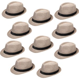 10 pack classic fedora hat with short brim, straw panama style, for men women party costume, circumference 60 cm (beige)