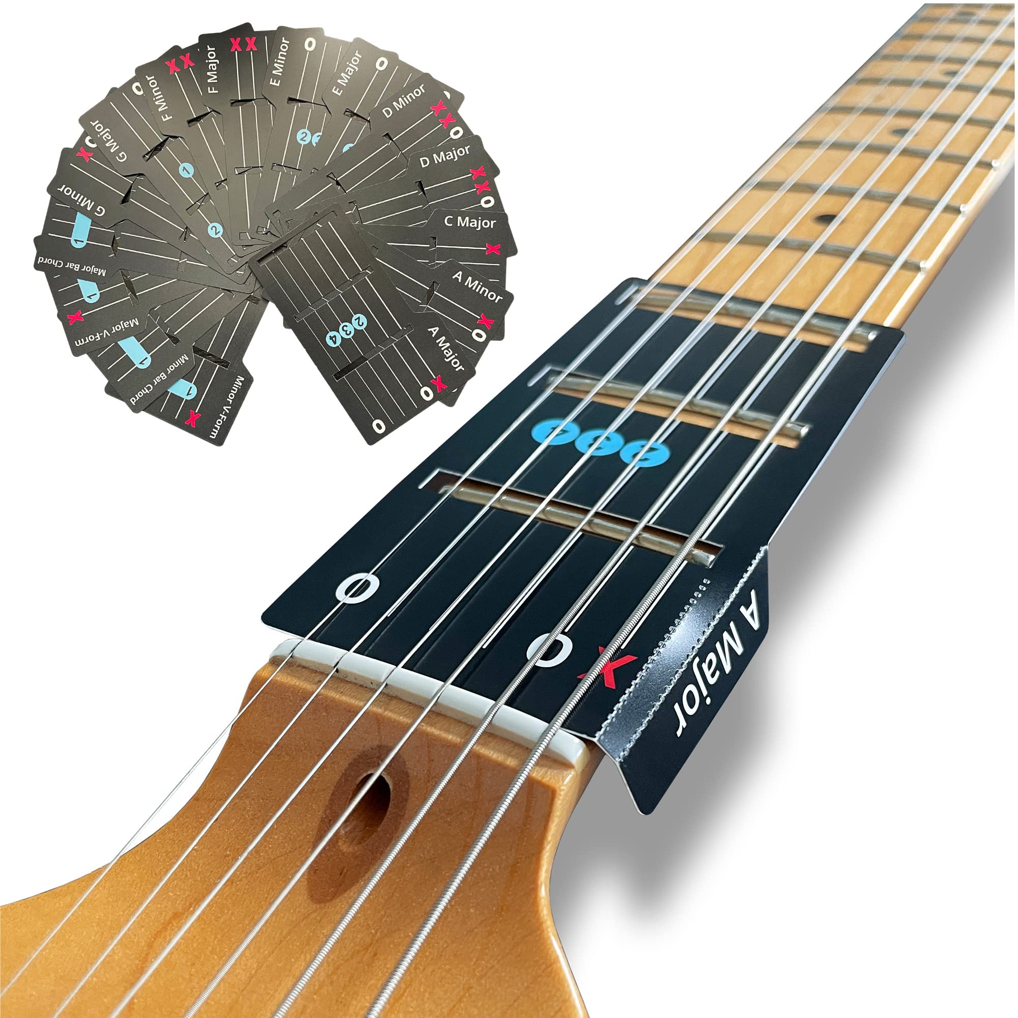 Learn Guitar in Minutes | Cheaper than Guitar Lessons | Card Chords (Fits All Guitars) GUITAR CHORDS allow you to PLAY the ELECTRIC Guitar while the CARD is on the FRETBOARD Made in USA