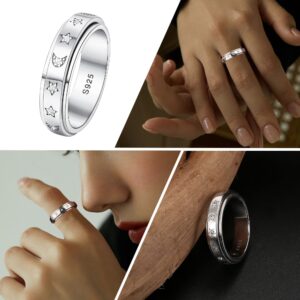 MUSECLOUD Fidget Ring 925 Sterling Silver Spinner Ring Moon Star Anxiety Ring for Women White Gold Plated 6MM Fidget Band Stress Relief Anti Anxiety Jewelry (Silver, 10)