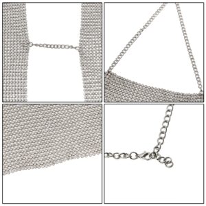 Women Sexy Glitter Rhinestone Halter Crop Tank Tops Sparkly Deep V Neck Backless Body Jewelry Chain for Rave Party Club