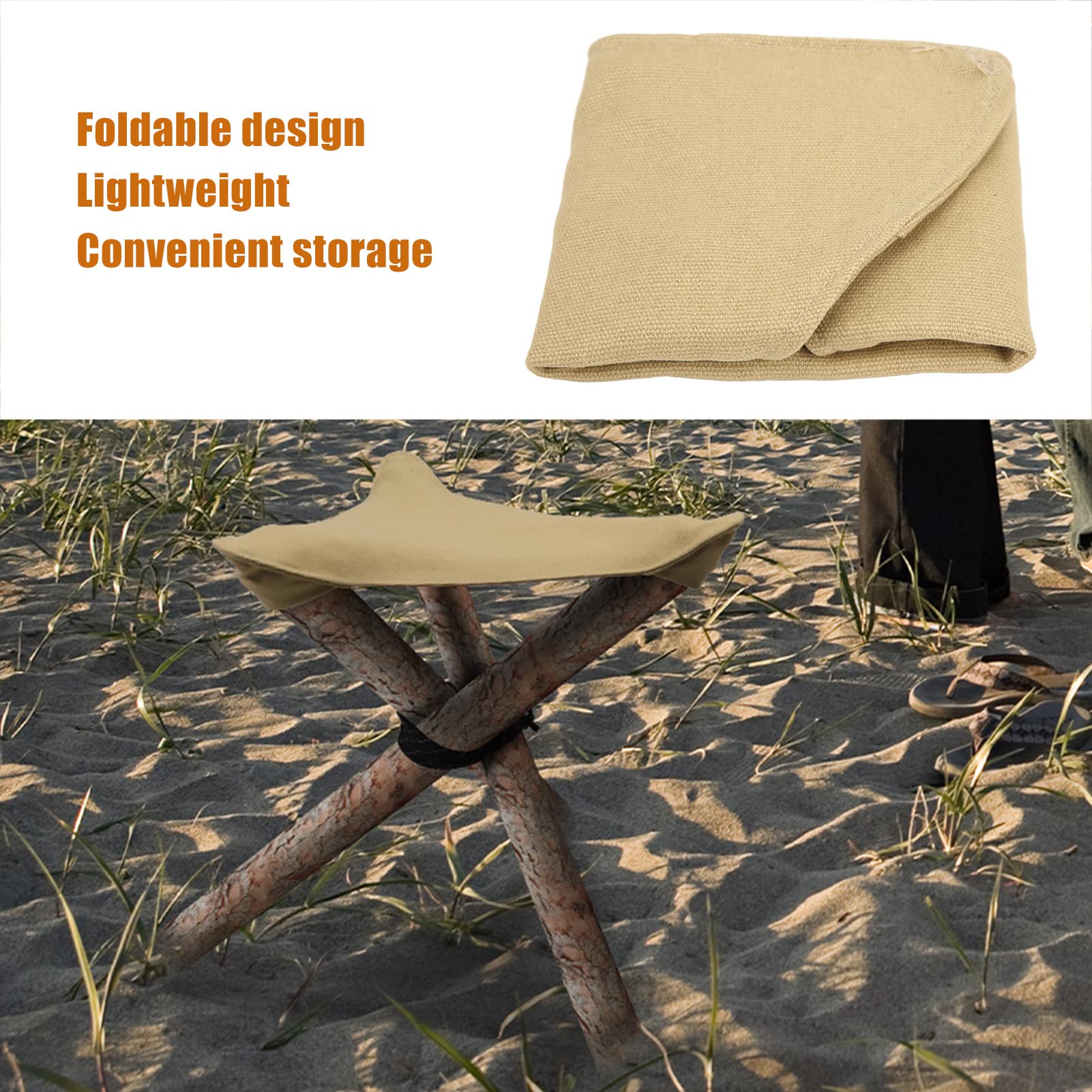 Mini Folding Camping Stool Cloth, 36.5cm Portable Waterproof Camp Chair Canvas for Lightweight Durable Wear Resistant Tripod Outdoor Fishing Hiking Backpacking Travelling Gardening Mountaining