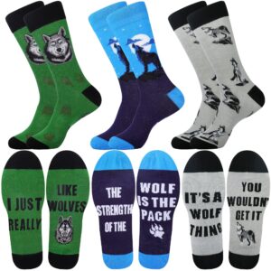 Jeasona Wolf Gifts for Men Funny Fun Crazy Mens Wolf Crew Socks