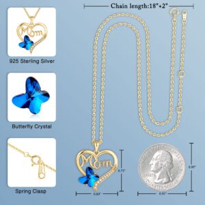 Iefil Birthstone Necklaces for Mom - 30 40 50 60 Th Year Old Birthday Gifts for Mom, Mothers Day Gift Ideas, Gold 925 Sterling Silver Heart Butterfly Birthstone Necklace, Jewelry Gifts for Mom