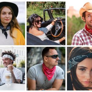 6 Pack Classic Cotton Bandanas in a Gift Box - 22x22in, Paisley, Red/Black/Blue - Western Cowboy Head Bandanna Scarf in Bulk