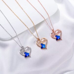 Iefil Birthstone Necklaces for Mom - 30 40 50 60 Th Year Old Birthday Gifts for Mom, Mothers Day Gift Ideas, Gold 925 Sterling Silver Heart Butterfly Birthstone Necklace, Jewelry Gifts for Mom