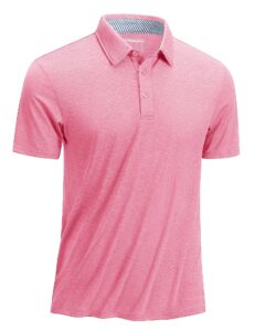 tacvasen lightweight breathable golf polo shirt for men elastic quick dry fit hiking running outdoor shirt for men pink