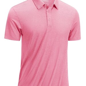 TACVASEN Lightweight Breathable Golf Polo Shirt for Men Elastic Quick Dry Fit Hiking Running Outdoor Shirt for Men Pink