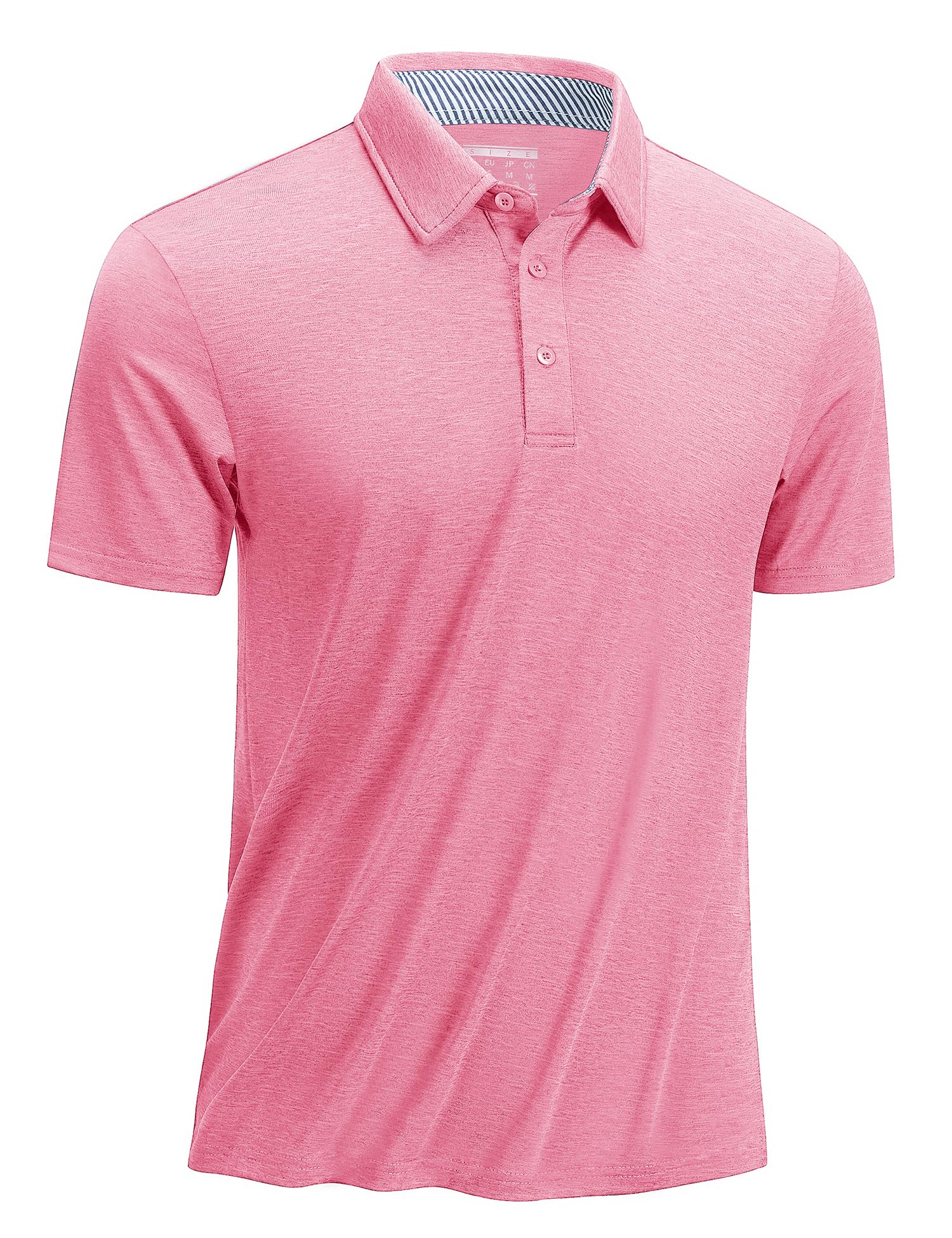 TACVASEN Lightweight Breathable Golf Polo Shirt for Men Elastic Quick Dry Fit Hiking Running Outdoor Shirt for Men Pink