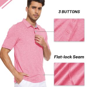 TACVASEN Lightweight Breathable Golf Polo Shirt for Men Elastic Quick Dry Fit Hiking Running Outdoor Shirt for Men Pink