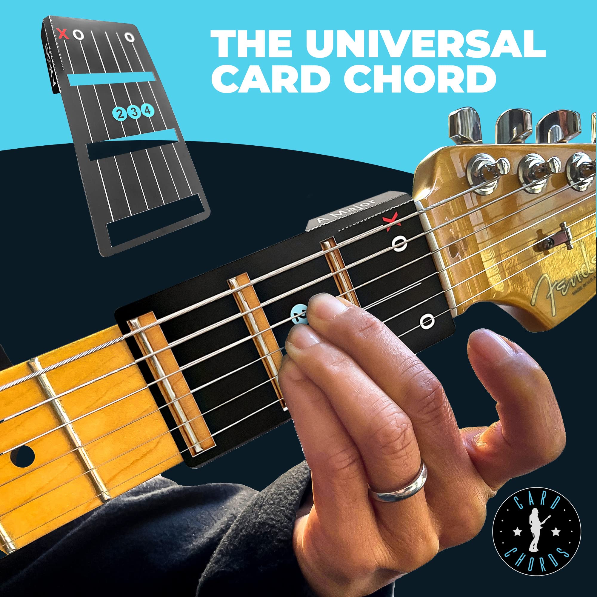 Learn Guitar in Minutes | Cheaper than Guitar Lessons | Card Chords (Fits All Guitars) GUITAR CHORDS allow you to PLAY the ELECTRIC Guitar while the CARD is on the FRETBOARD Made in USA