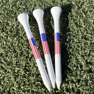 American Flag Wood Golf Tees - 2 3/4 inch 100 tees per Pack - USA Golf Tees - Red, White, and Blue - American Flag in Tee Cup - Value Pack - Custom Design - Golf Essentials -