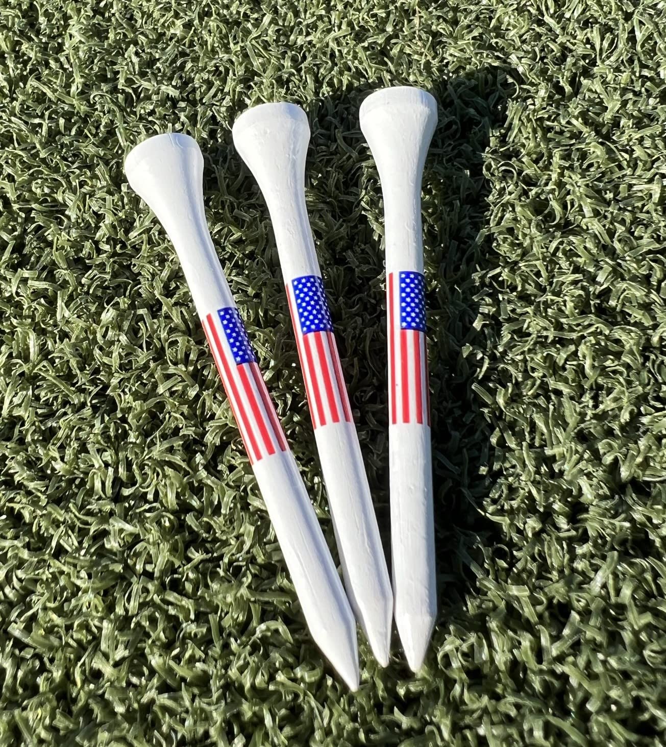 American Flag Wood Golf Tees - 2 3/4 inch 100 tees per Pack - USA Golf Tees - Red, White, and Blue - American Flag in Tee Cup - Value Pack - Custom Design - Golf Essentials -