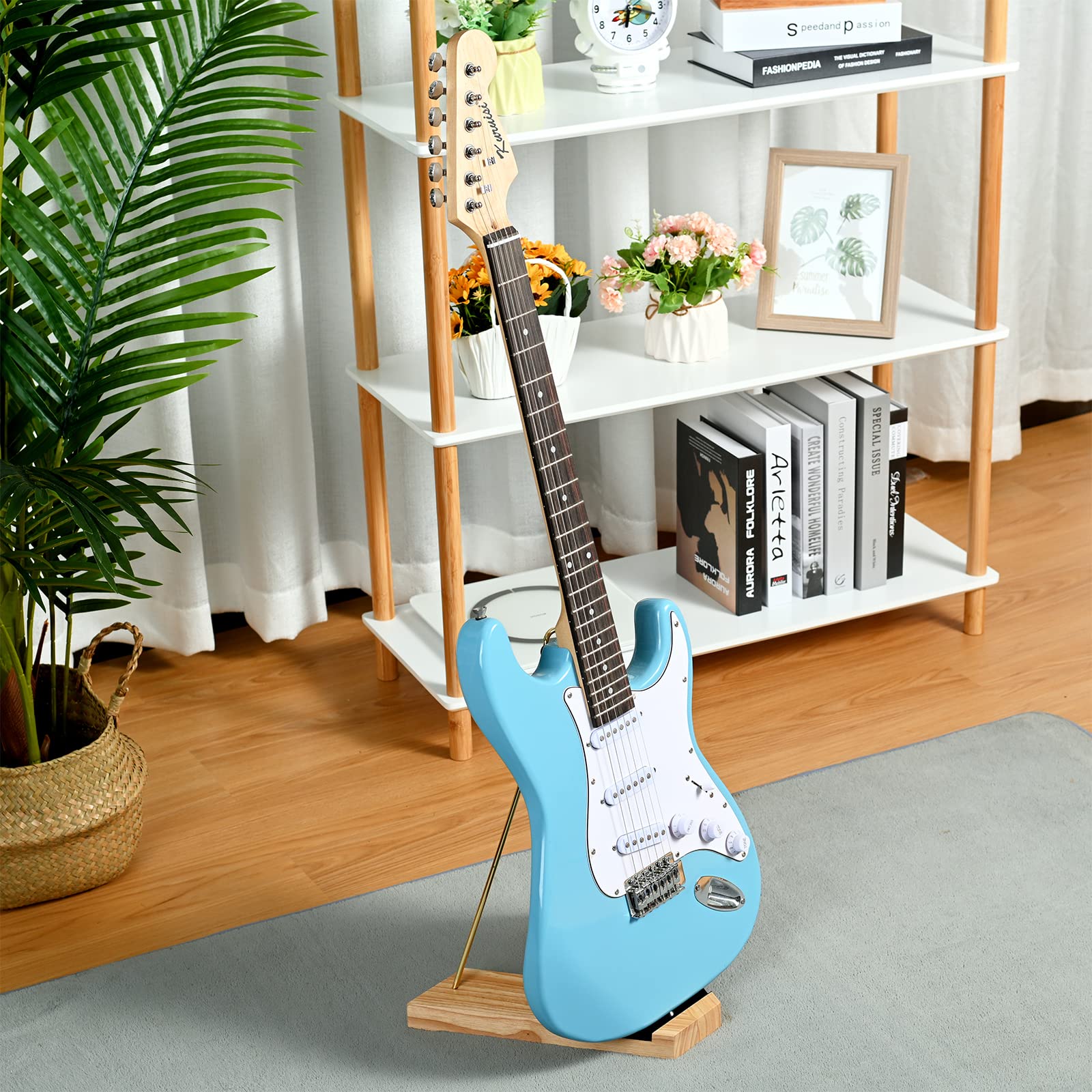 SUNYIN Electric Guitar Stand Bass Stand Wooden Floor Stand For Bass And Electric Guitar Minimalism Removable And Collapsible Oak Guitar Holder Stand Gifts for Electric and Bass Guitar Players