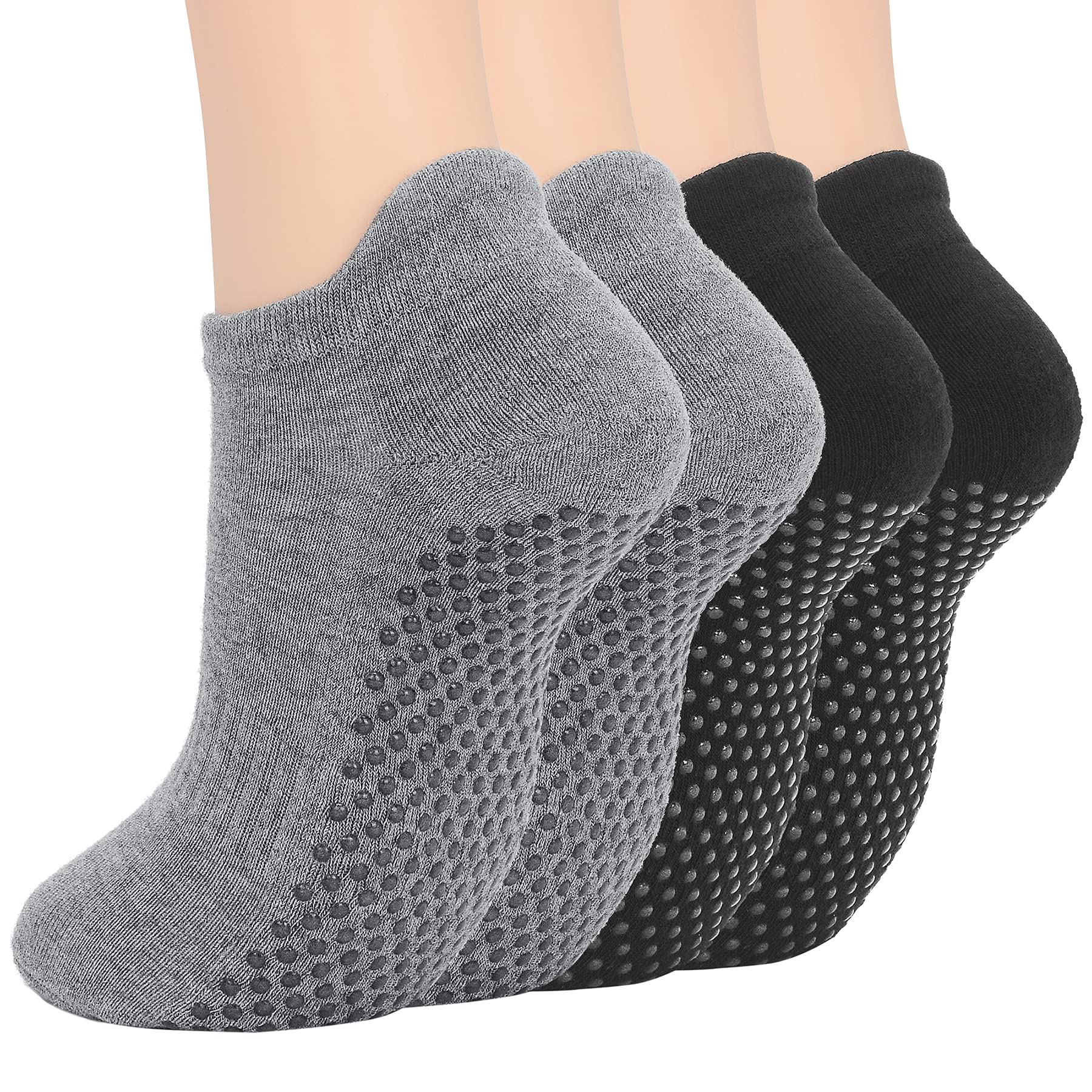 Zando Pilates Socks Non Slip Barre Socks for Women Anti Slip Hospital Socks With Grips For Women Cozy Yoga Socks Gripper Socks Black Compression Non Skid Ankle Socks Running 4/Black Grey One Size