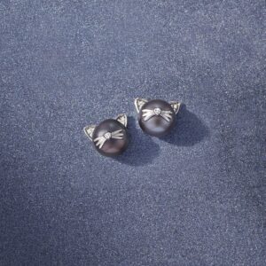 Ross-Simons 8-8.5mm Cultured Pearl Cat Earrings with Diamond Accents in Sterling Silver