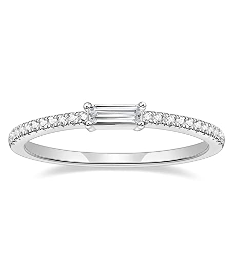 TIGRADE 1.5mm Eternity Ring Baguette Cubic Zirconia Anniversary Ring CZ Pave Wedding Band for Women Size 3-12, Silver, Size 7.5