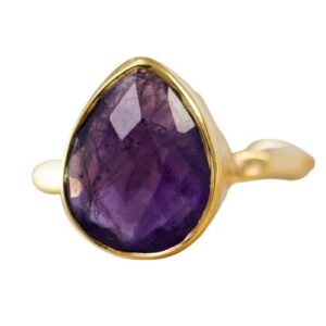 pompom amethyst gemstone rings 925 silver band 10 mm pear (18k gold plated, 8.5)