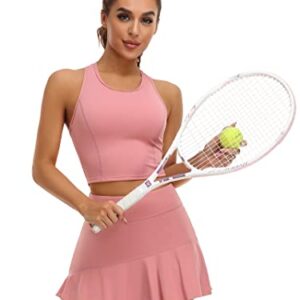 ATTRACO Womens Tennis Skirts Sets Racerback Tank Top Golf Skorts with 2 Pockets Outfits Pink